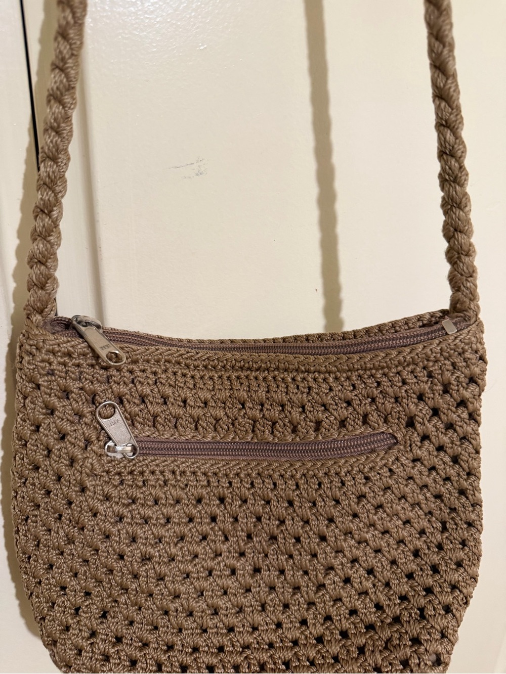 Lina Taupe Handwoven Crochet Crossbody Bag